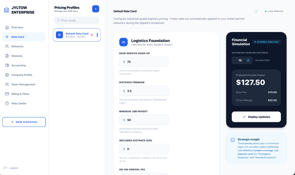 JYLTOW Enterprise Custom Rate Card