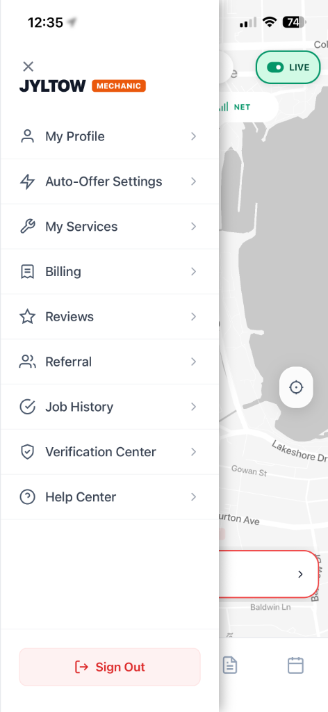 Jyltow Mechanic Settings Screen